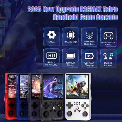 R36MAX Retro Handheld Video Game Console Linux System 4.0 Inch IPS Screen R36S Portable Pocket Video Player 128GB Games Gift