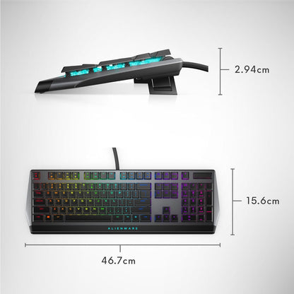 Low-Profile RGB Gaming Keyboard AW510K, Alienfx per Key RGB LED Color Backlighting, Media CONTROLS & USB Passthrough, Cherry MX Low Profile Red Switches