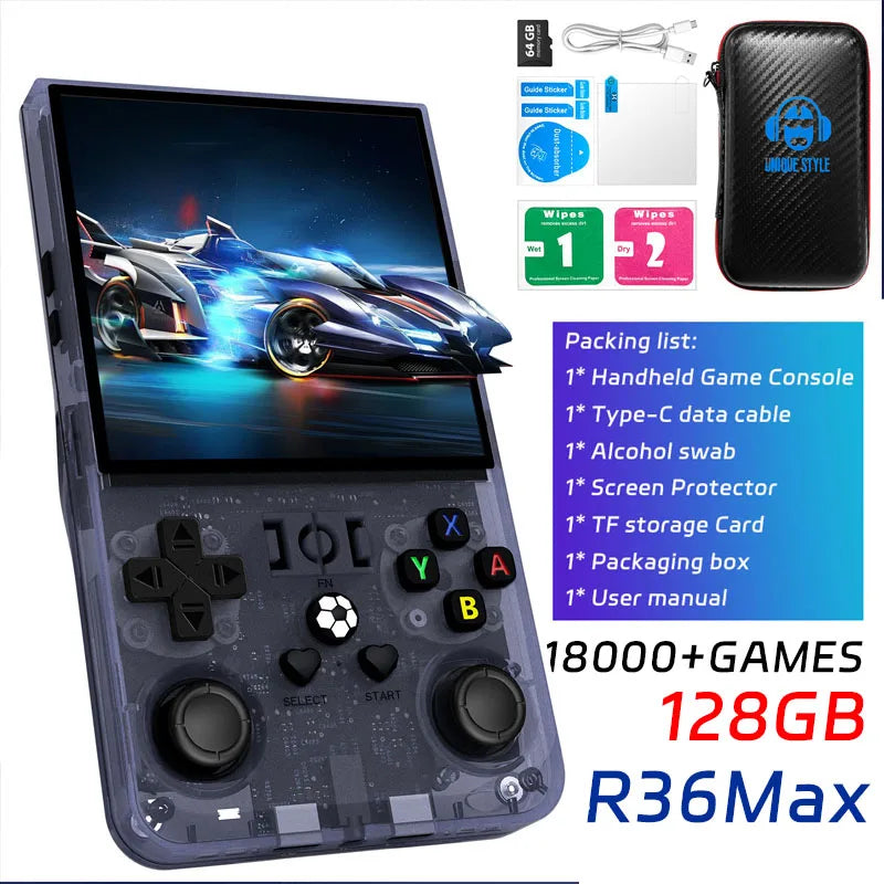 R36MAX Retro Handheld Video Game Console Linux System 4.0 Inch IPS Screen R36S Portable Pocket Video Player 128GB Games Gift