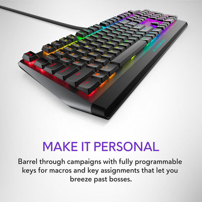 Low-Profile RGB Gaming Keyboard AW510K, Alienfx per Key RGB LED Color Backlighting, Media CONTROLS & USB Passthrough, Cherry MX Low Profile Red Switches