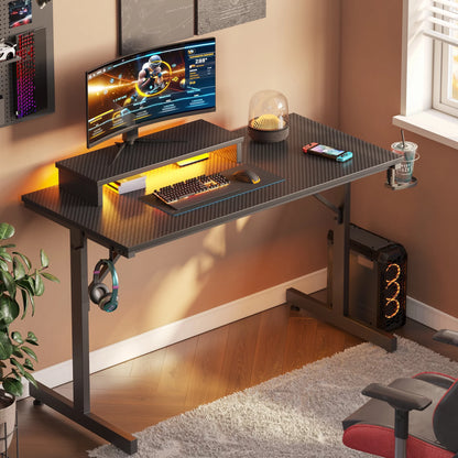 42" PC Computer Gaming Desk with LED Lights & Monitor Stand & Headphone Hook & Cup Holder, Black